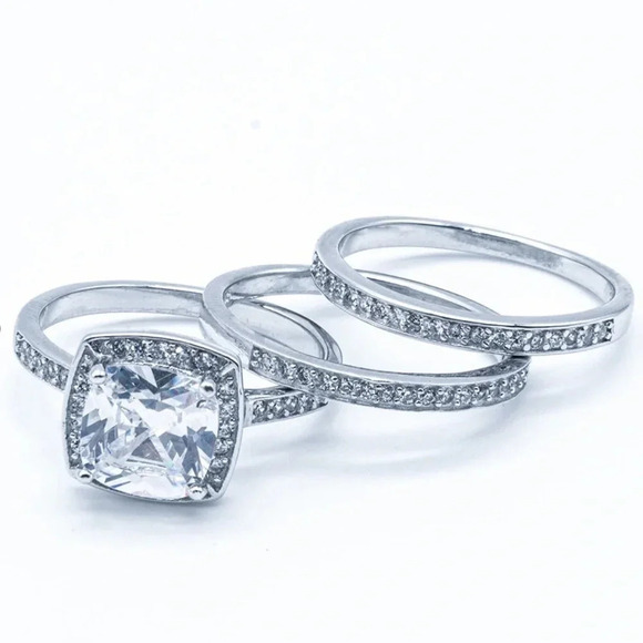 925 - Brilliant Cushion Cut Ring Trio Set … - Picture 2 of 4